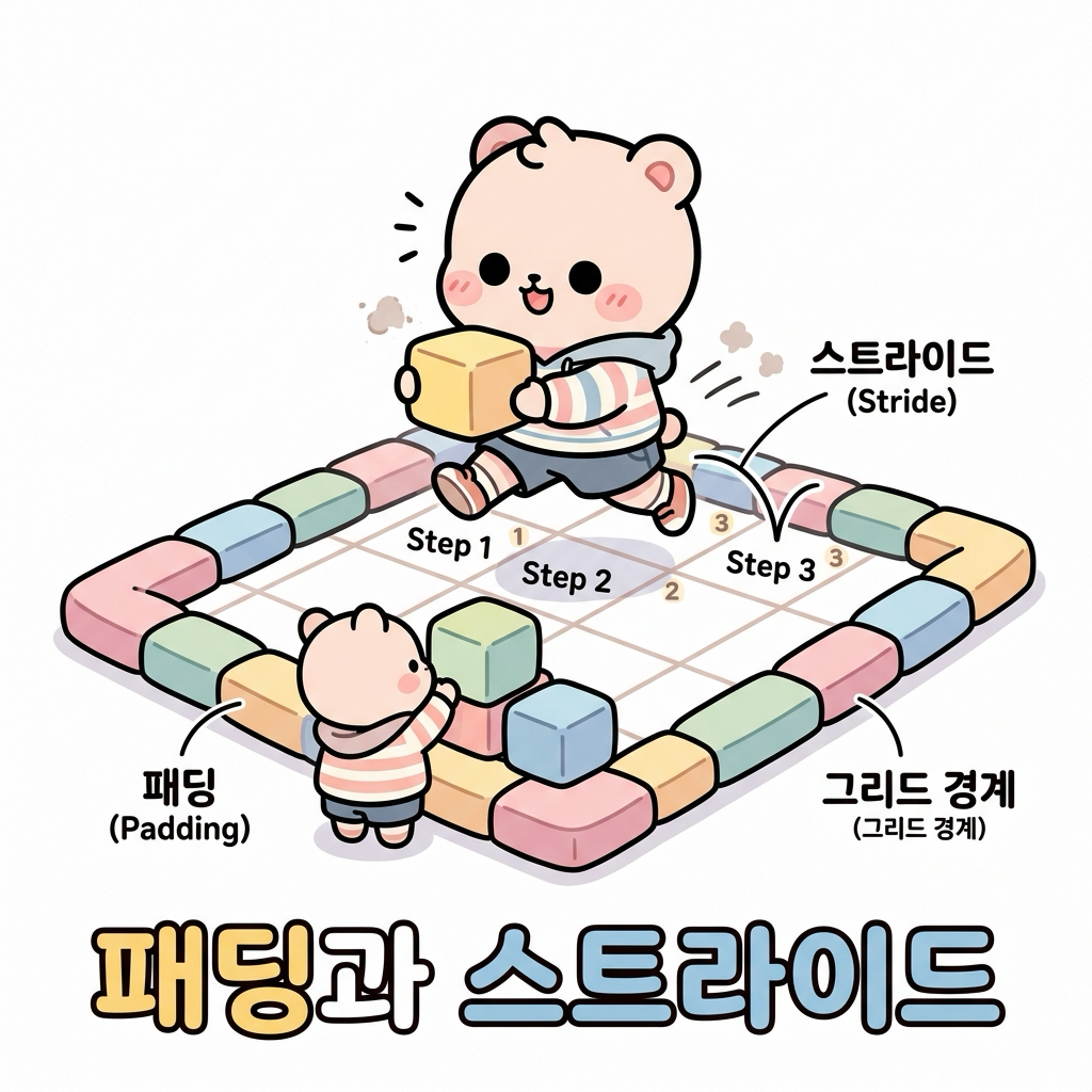 패딩과 스트라이드 작용 비유